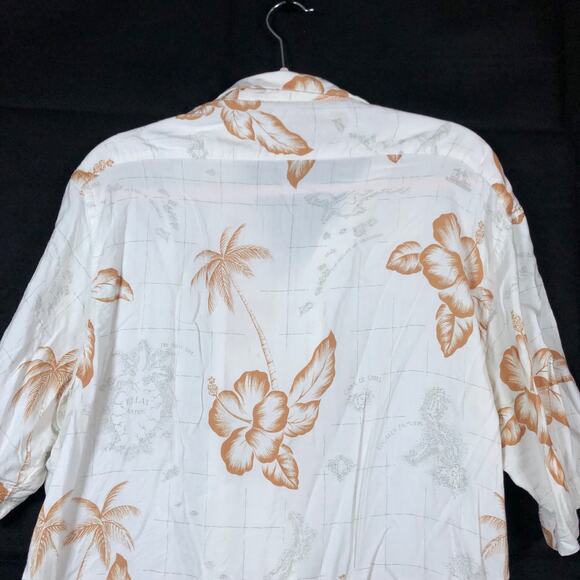 Tommy Bahama Mens Shirt White Gold Hawaiian Camp Vacation Leaf Floral Large - Picture 10 of 11
